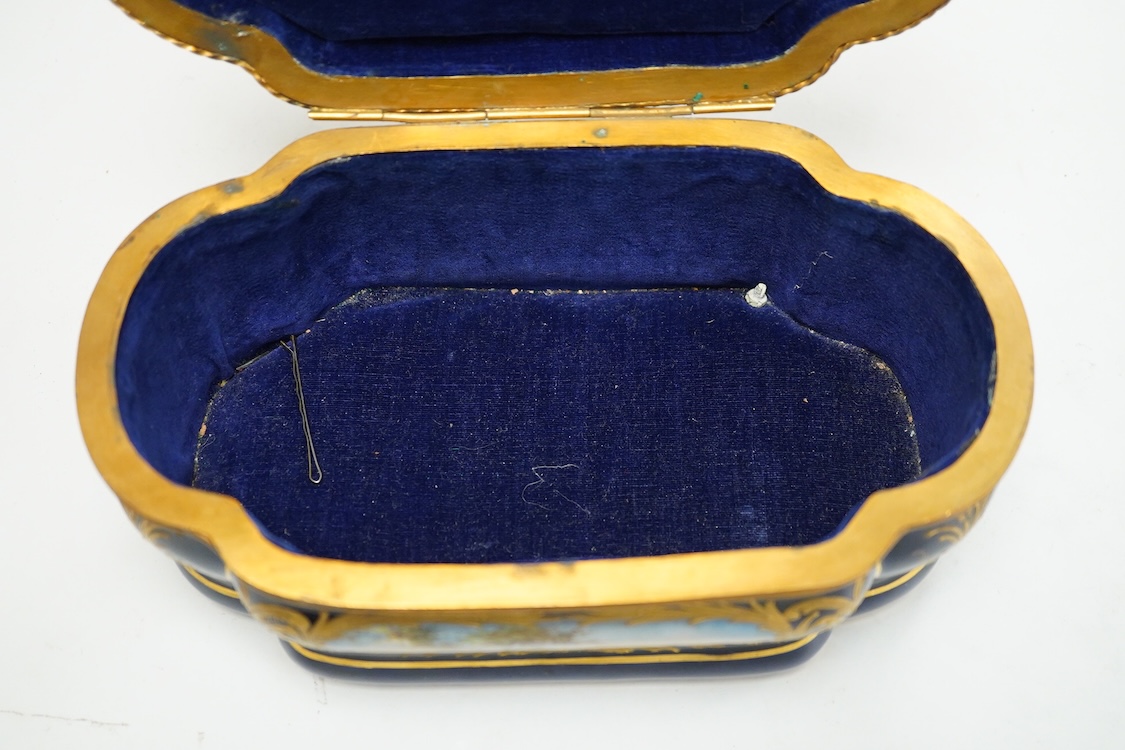 A Sevres style porcelain and ormolu mounted box, 23cm wide